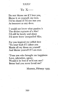 Poema de amor de Elizabeth Bibesco, según mi criterio, presuntamente dedicado a (To X) José Antonio en 1933.(recopilado por Elizabeth Bowen en la obra Haven, 1951).