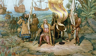 Cristobal Colón llegando a América
