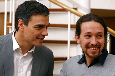 El socialista Pedro Sánchez y el comunista Pablo Iglesias