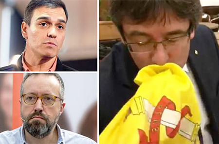 Pedro Sánchez y Girauta consideran una humillación que hagan a Puigdemont besar la bandera de España