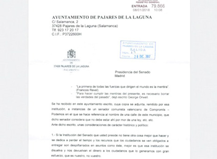 Carta del Alcalde de Pajares criticando al PP por la Memoria Histórica