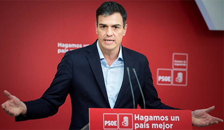 Pedro Sánchez en un mitin del PSOE pidiendo y proponiendo una subida de impuestos