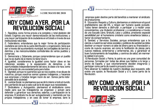 Movimiento Falangista de España sobre el día del trabajador 1 de mayo