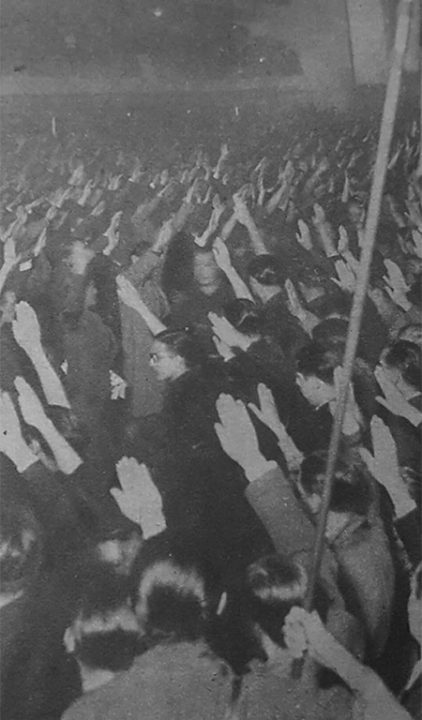 Mitin de Jose Antonio Primo de Rivera en el Cine Madrid. Falange Española