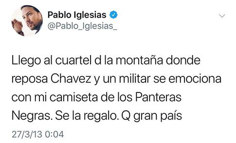 Pablo Iglesia habla en twitter sobre el Valle de los Caídos de Venezuela