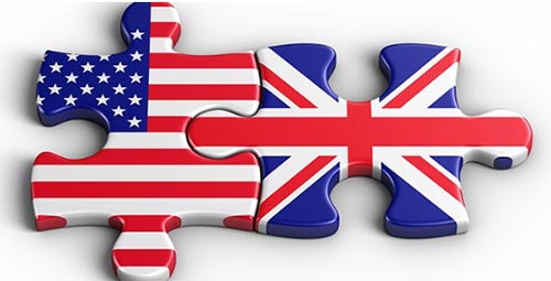 Puzzle con la bandera de Estados Unidos y la bandera de Inglaterra