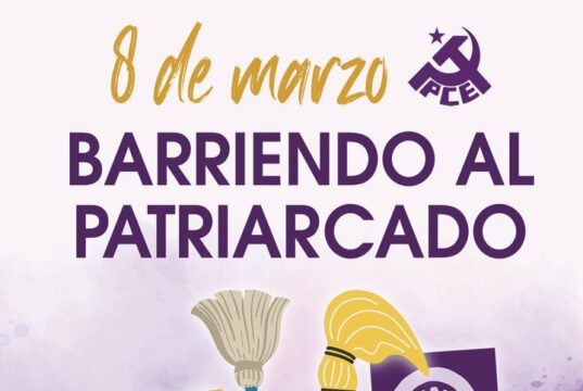Cartel feminista Partido Comunista barriendo el patriarcado