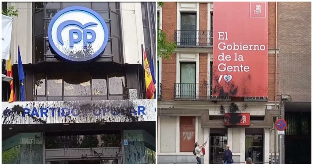 Atacadas las sedes del Partido Popular y del PSOE por Futuro Vegetal en Madrid