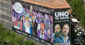 Lona polémica de VOX por el 1 de mayo en Madrid