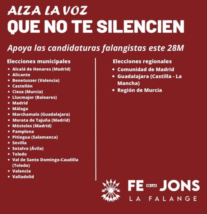 Candidaturas falangistas elecciones municipales y autonómicas 28 de Mayo