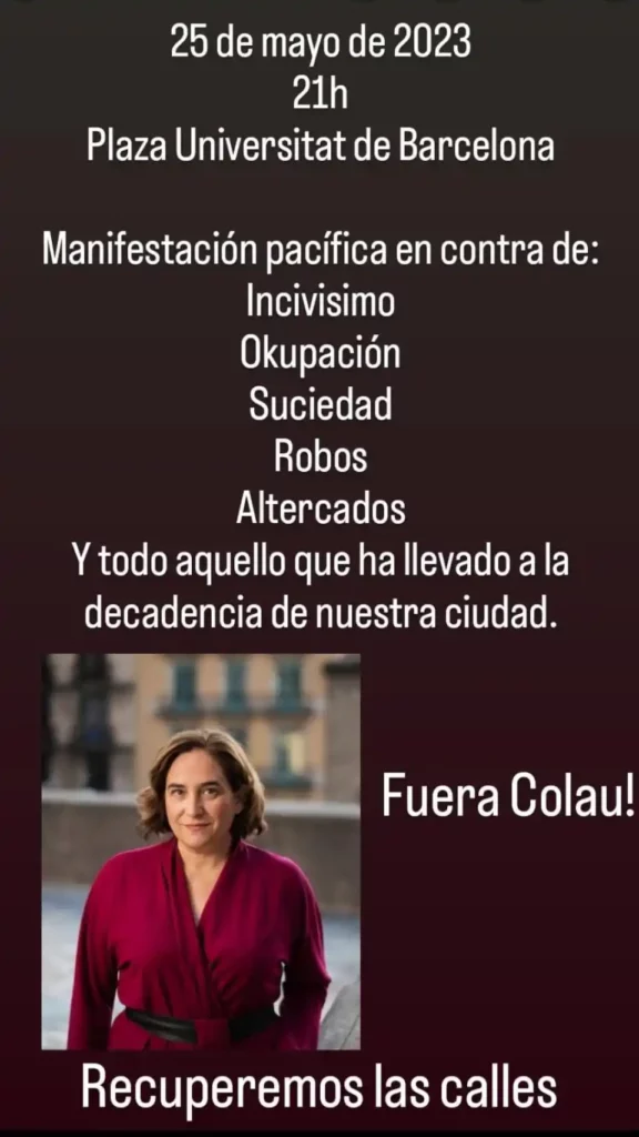 Cartel de la manifestación de Desokupa en Barcelona contra Ada Colau