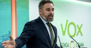 Santiago Abascal en la sede de VOX sobre el resultado electoral