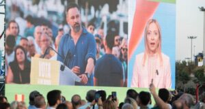 Santiago Abascal y Giorgia Meloni en Valencia mitin elecciones generales