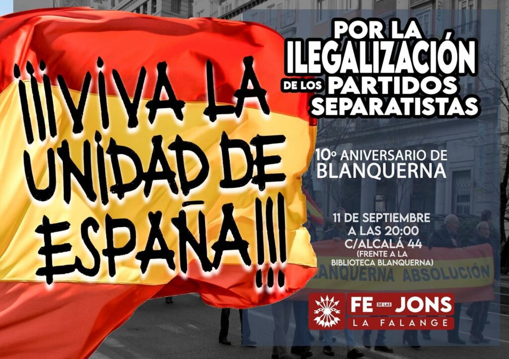 Acto falangista para pedir la ilegalización de los partidos separatistas en Blanquerna