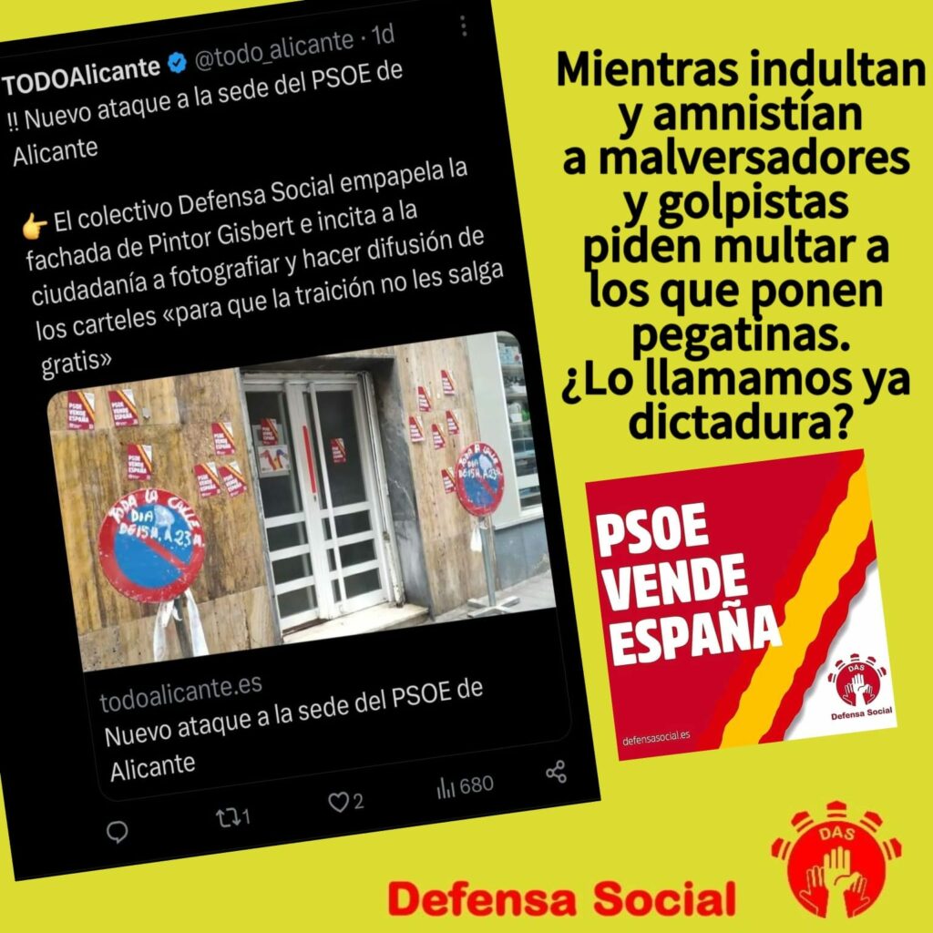Las pegatinas de Defensa Social en la fachada de la sede del PSOE en Alicante